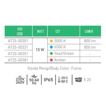 ACK AT25-00331 10 Watt Kazıklı LED Çim Armatürü - Metal Gövde - Beyaz Işık (6500K)