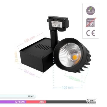 ACK AD30-04531 30 Watt Siyah Kasa LED Ray Spot - OSRAM LED & OSRAM/PHILIPS Driver - Beyaz Işık (6500K)