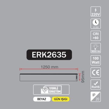 ERKled ERK2635 100 Watt 125 cm Prizmatik Camlı LED Bant Armatür