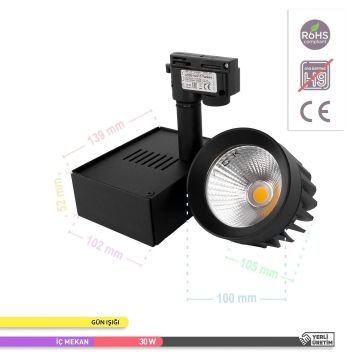 ACK AD30-04511 30 Watt Siyah Kasa LED Ray Spot - OSRAM LED & OSRAM/PHILIPS Driver - Ilık Beyaz (4000K)