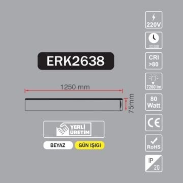 ERKled ERK2638 80 Watt 125 cm Prizmatik Camlı LED Bant Armatür