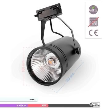 ACK AD30-11931 30 Watt Siyah Kasa LED Ray Spot - OSRAM LED & OSRAM/PHILIPS Driver - Beyaz Işık (6500K)