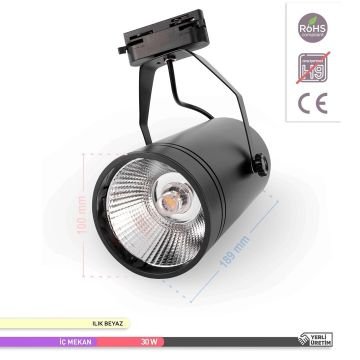 ACK AD30-11911 30 Watt Siyah Kasa LED Ray Spot - OSRAM LED & OSRAM/PHILIPS Driver - Ilık Beyaz (4000K)