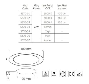 inoled 5370-02 3 Watt Yere Gömme LED Armatür - Gün Işığı (3000K)