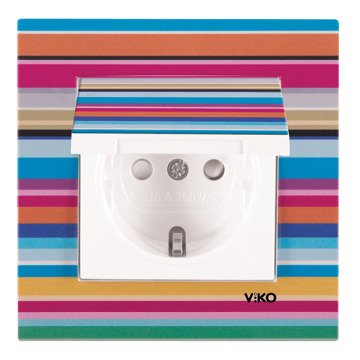 VİKO Linnera Life 90960936 Çocuk Korumalı Kapaklı Topraklı Priz [Renkli Yatay Çizgili]