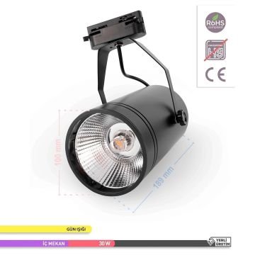 ACK AD30-11901 30 Watt Siyah Kasa LED Ray Spot - OSRAM LED & OSRAM/PHILIPS Driver - Gün Işığı (3000K)