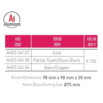 ACK AH03-04137 Gold Sıva Altı Kare Spot Kasası - Metal