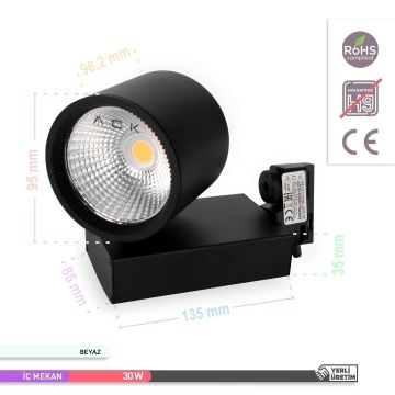 ACK AD30-04031 30 Watt Siyah Kasa LED Ray Spot - OSRAM LED & OSRAM/PHILIPS Driver - Beyaz Işık (6500K)