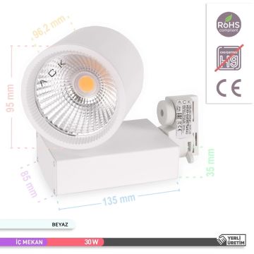 ACK AD30-04030 30 Watt Beyaz Kasa LED Ray Spot - OSRAM LED & OSRAM/PHILIPS Driver - Beyaz Işık (6500K)