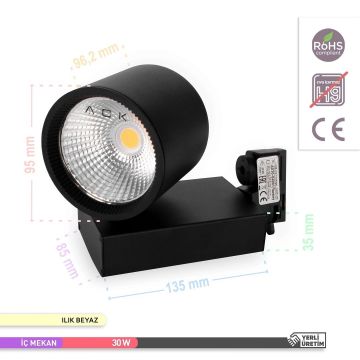 ACK AD30-04011 30 Watt Siyah Kasa LED Ray Spot - OSRAM LED & OSRAM/PHILIPS Driver - Ilık Beyaz (4000K)