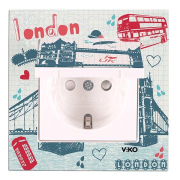 VİKO Karre Cities 90962825 Çocuk Korumalı Kapaklı Topraklı Priz [Londra Temalı]