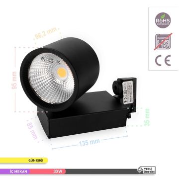 ACK AD30-04001 30 Watt Siyah Kasa LED Ray Spot - OSRAM LED & OSRAM/PHILIPS Driver - Gün Işığı (3000K)