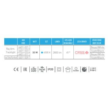 ACK 6401-023 32 Watt Siyah Kasa LED Ray Spot - CREE LED - Beyaz Işık (6500K)