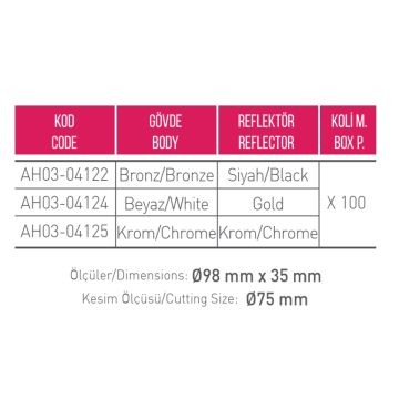 ACK AH03-04122 Bronz-Siyah Sıva Altı Yuvarlak Spot Kasası - Metal