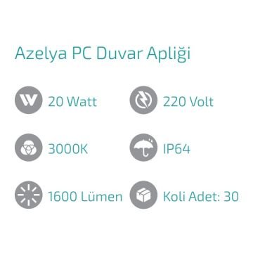 FORLIFE FL-1761 Azelya 20 Watt Dış Mekan LED Aplik - PC Gövde - Gün Işığı (3000K)