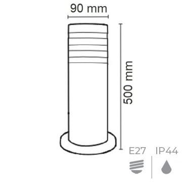 HOROZ 075-018-0003 PALMERA 50 cm Siyah Bollard Armatür (Metal Kasa)