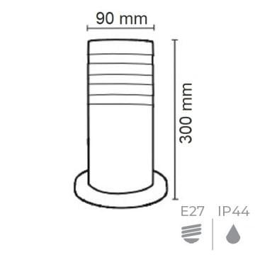 HOROZ 075-018-0002 PALMERA 30 cm Siyah Bollard Armatür (Metal Kasa)