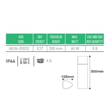 ACK AG36-00032 Hera 30 cm Bollard Armatür (Metal Gövde - E27 Duylu)