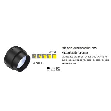 GOYA GY 9009 Siyah/Beyaz Kasa Açı Ayarlı Spot Lensi (24-60 Derece Ayarlanabilir Lens)