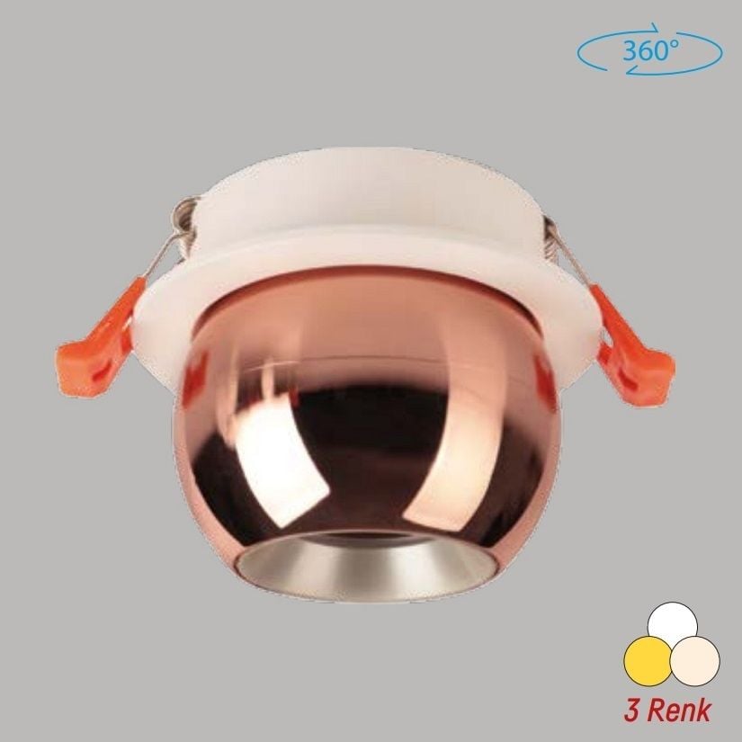 YCL YC 775 12 Watt Parlak Rose Gold Kasa Sıva Altı Yuvarlak LED Spot - 3 Işık Renkli (Beyaz + Ilık Beyaz + Gün Işığı)