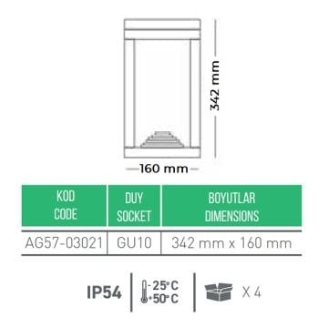 ACK AG57-03021 34 cm Bollard Armatür (GU10 Duylu - PC Gövde)