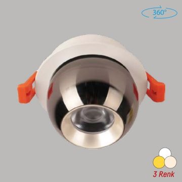 YCL YC 780 12 Watt Platin Kasa Sıva Altı Yuvarlak LED Spot - Metal - 3 Işık Renkli (Beyaz + Ilık Beyaz + Gün Işığı)