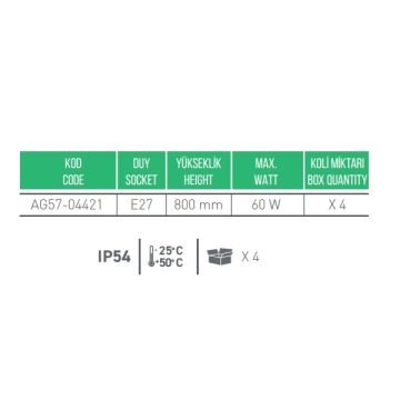 ACK AG57-04421 Troy 80 cm Bollard Armatür (E27 Duylu - PC Gövde)