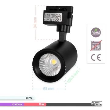 ACK AD30-11031 10 Watt Siyah Kasa LED Ray Spot - Beyaz Işık (6500K)