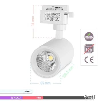 ACK AD30-11030 10 Watt Beyaz Kasa LED Ray Spot - Beyaz Işık (6500K)