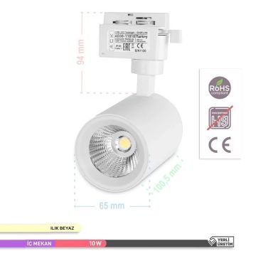 ACK AD30-11010 10 Watt Beyaz Kasa LED Ray Spot - Ilık Beyaz (4000K)