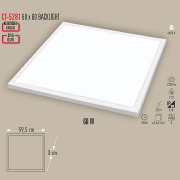CATA CT-5281 60 Watt 60x60 Sıva Üstü Backlight LED Panel - Beyaz Işık (6400K)