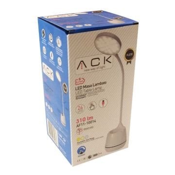 ACK AF11-10014 Dimli ve Dokunmatik Şarjlı LED Masa Lambası - 3 Işık Renkli (Beyaz + Ilık Beyaz + Gün Işığı)