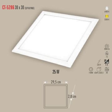 CATA CT-5286 25 Watt 30x30 Clip In LED Panel