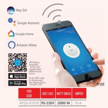 ACK AY26-01010 2000 Watt 10 Amper Wi-Fi Akıllı Anahtar