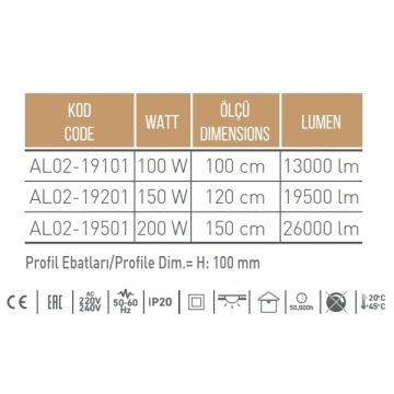 ACK AL02-19501 200 Watt 150 cm Bulut Lineer Armatür (SAMSUNG/OSRAM LED & PHILIPS/TRIDONIC/MEAN WELL Driver)