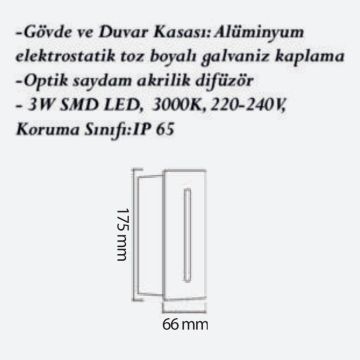 CreaLight CL-D-102 3 Watt Sıva Altı Dış Mekan LED Merdiven Armatürü - Metal - IP65 - Gün Işığı (3000K)