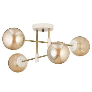 CL-275-4 Bal Küre Camlı Beyaz-Eskitme Dörtlü Modern Avize
