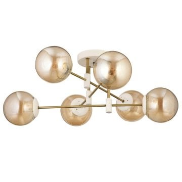 CL-275-6 Bal Küre Camlı Beyaz-Eskitme Altılı Modern Avize