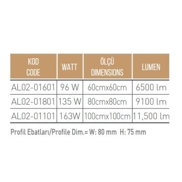 ACK AL02-01801-3000K 135 Watt 80x80 cm Üçgen Lineer Armatür - Gün Işığı (3000K) [SAMSUNG/OSRAM LED & TRIDONIC/PHILIPS/MEAN WELL Driver]