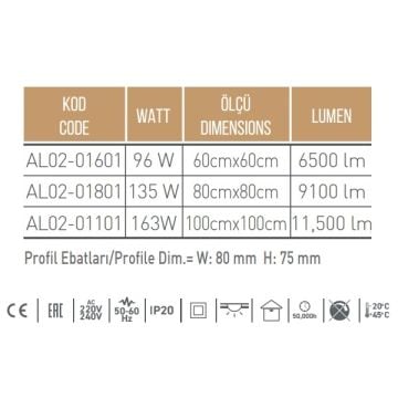ACK AL02-01601-4000K 96 Watt 60x60 cm Üçgen Lineer Armatür - Ilık Beyaz (4000K) [SAMSUNG/OSRAM LED & TRIDONIC/PHILIPS/MEAN WELL Driver]