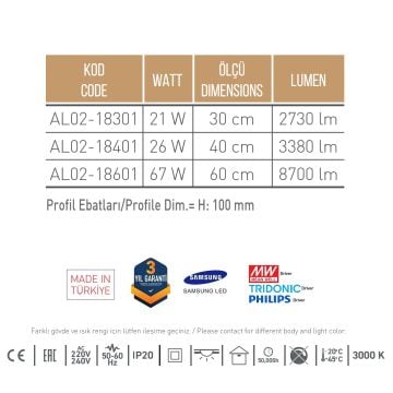 CreaLight AL02-18601 67 Watt 60 cm Davul Lineer Armatür - SAMSUNG/OSRAM LED & MEAN WELL/PHILIPS/TRIDONIC Driver