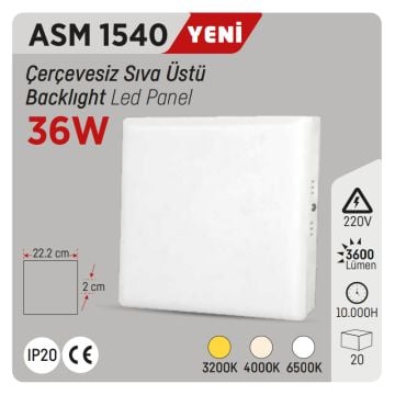 YCL ASM 1540 36 Watt Sıva Üstü Kare LED Panel