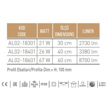 ACK AL02-18401 26 Watt 40 cm Davul Lineer Armatür (SAMSUNG/OSRAM LED & PHILIPS/TRIDONIC/MEAN WELL Driver)