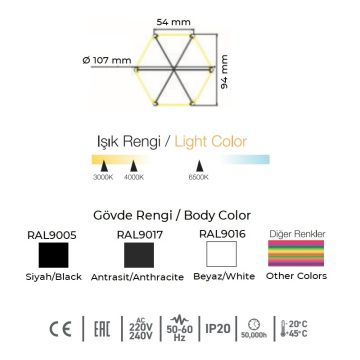 CreaLight AL02-90321 63 Watt 100 cm Altıgen Lineer Armatür (SAMSUNG/OSRAM LED & PHILIPS/TRIDONIC/MEAN WELL Driver)