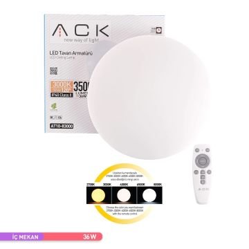 ACK AT10-83001 36 Watt Dimli Dekoratif LED Tavan Armatürü - 3 Işık Renkli (Beyaz + Ilık Beyaz + Gün Işığı)
