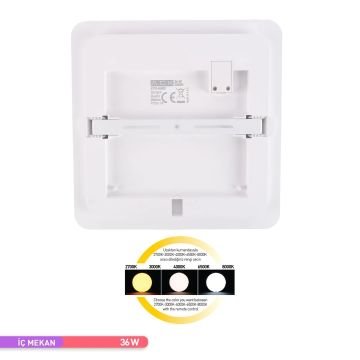 ACK AT10-84000 36 Watt Kare Dekoratif LED Tavan Armatürü - 3 Işık Renkli (Beyaz + Ilık Beyaz + Gün Işığı)