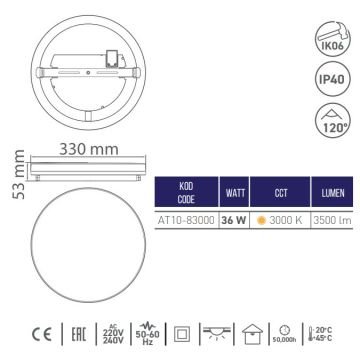 ACK AT10-83000 36 Watt Dekoratif LED Tavan Armatürü - Gün Işığı (3000K)