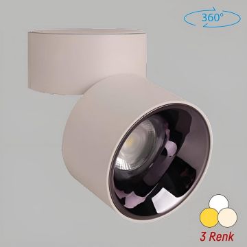 YCL YC 805 12 Watt Beyaz Sıva Üstü Hareketli LED Spot - 3 Işık Renkli (Beyaz + Ilık Beyaz + Gün Işığı)