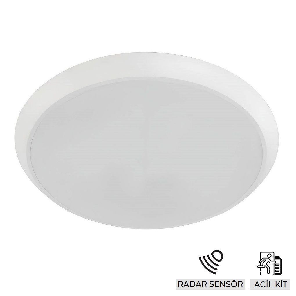 ACK AC20-00130 18 Watt Radar Sensörlü ve Acil Aydınlatma Kitli LED Tavan Armatürü - Beyaz Işık (6500K)