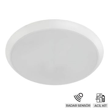 ACK AC20-00130 18 Watt Radar Sensörlü ve Acil Aydınlatma Kitli LED Tavan Armatürü - Beyaz Işık (6500K)